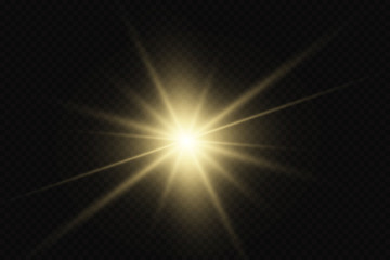 White glowing light explodes on a transparent background. with ray.  Transparent shining sun, bright flash.  Special lens flare light effect.