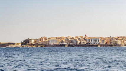 Fototapeta na wymiar Corfu Town cityscape from the sea