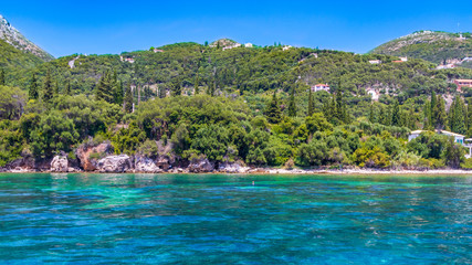 Fototapeta na wymiar View of the sea coast in Corfu