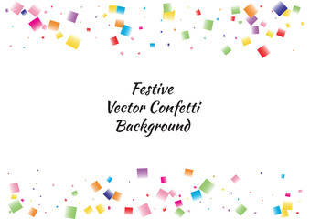 Festive color square confetti background. Abstract frame confetti texture for holiday, postcard, poster, website, carnival, birthday, children's parties. Cover confetti mock-up. Wedding card layout