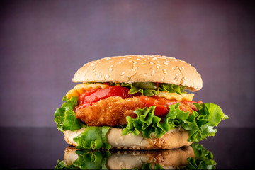 studio shoot delicious  chicken burger