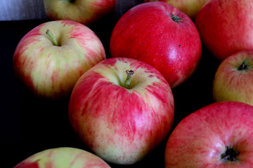 Ripe red apples on a table.  Place for your text.