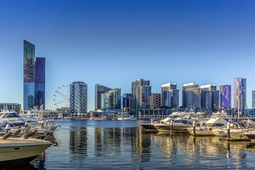 Fototapeta na wymiar Docklands Harbour and Skyline in Melbourne, Australia.