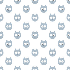 Cute vector seamless pattern with funny grey cat face