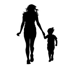 The silhouette of mom and daughter. Vector illustration