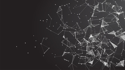 Abstract composition with connecting dots and lines and triangles on the backround. Plexus effect.
