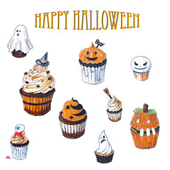 Halloween Cupcakes sketch collection on white