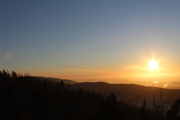 Beautiful view from the mountain in the evening, at sunset.