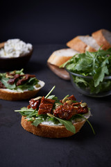 bread sliced with dried tomato