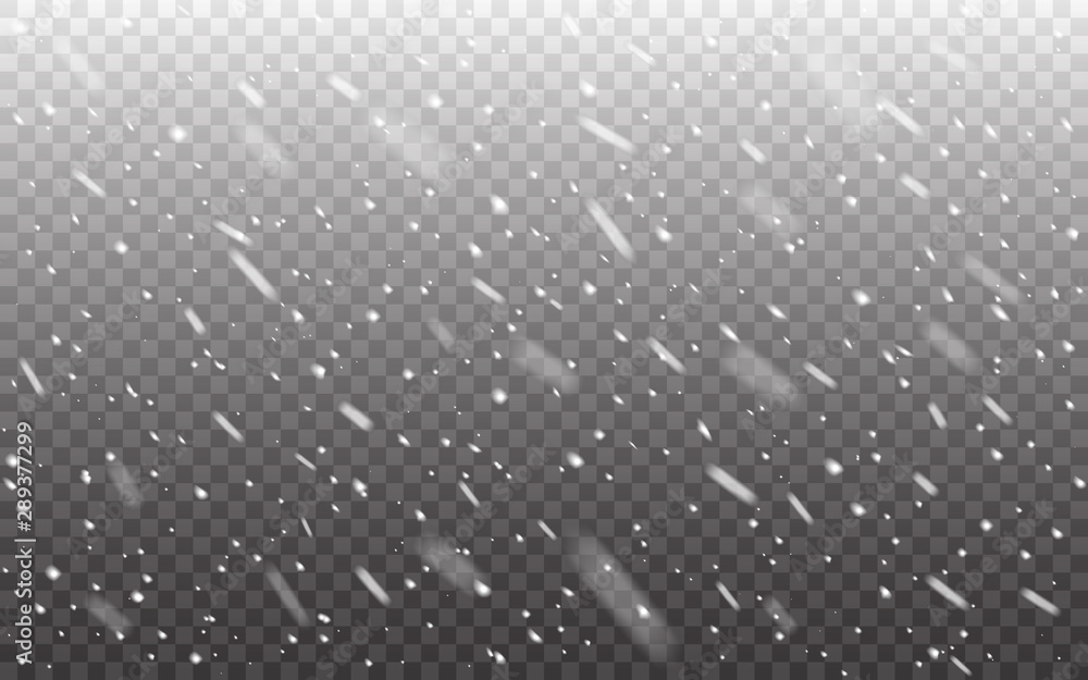 Poster snow background. snowfall realistic on transparent backdrop. snow template with defocused flakes. ch