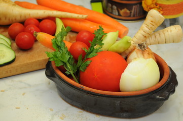 fresh vegetables on wooden table