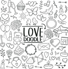 Love Valentines Heart Traditional Doodle Icons Sketch Hand Made Design Vector