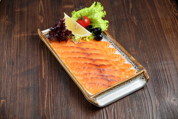 red trout fish sliced. restaurant menu