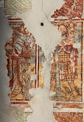 Santa Dorotea e San Cristoforo; affresco esterno su un'antica casa nobiliare a Cavalese, Trentino