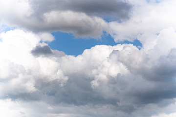 Blue sky with white pile puffy clouds, background for design