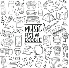Music Festival Party. Traditional Doodle Icons. Sketch Hand Made Design Vector Art.