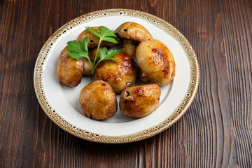 Grilled champignons . restaurant menu 