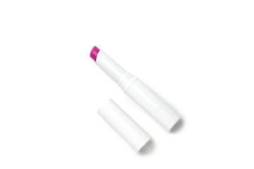 white lip stick colored in red pink purple orange on white background 
