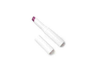 white lip stick colored in red pink purple orange on white background 