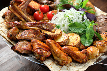 BBQ on pita bread. restaurant menu