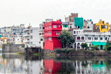 Buildings reflection in the lake of Udaipur