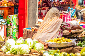 Vegetable and fruit market in the Indian city of Udaipur