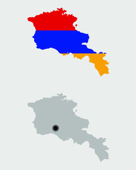 Contour of Armenia in grey and in flag colors