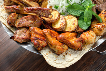 BBQ on pita bread. restaurant menu