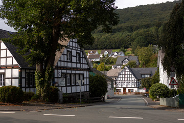 Village centre of Grafschaft with typical architecture of half-timbered Vakwerk homes in the...