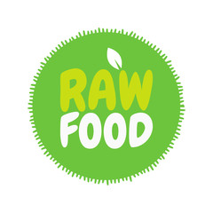 Fresh healthy organic vegan raw food badge. Vector hand drawn illustration. Vegetarian eco green concept