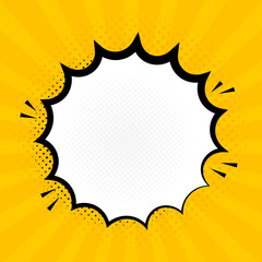 Explosion steam speech bubble pop art banner. Funny funky banner comics background