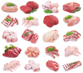 Fotobehang Collection of raw meat on white background © valery121283