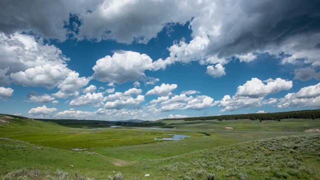 Looking Down Hayden Valley with clouds moving overhead