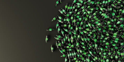 Infinite plastic bottles with recycle icon; original 3d rendering