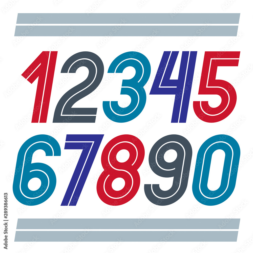 Aufkleber set of vector rounded numerals made with white lines, can be used as business logo design elements