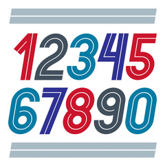 Set of vector rounded numerals made with white lines, can be used as business logo design elements