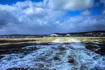 View of Dover from the ferry on British Channel.