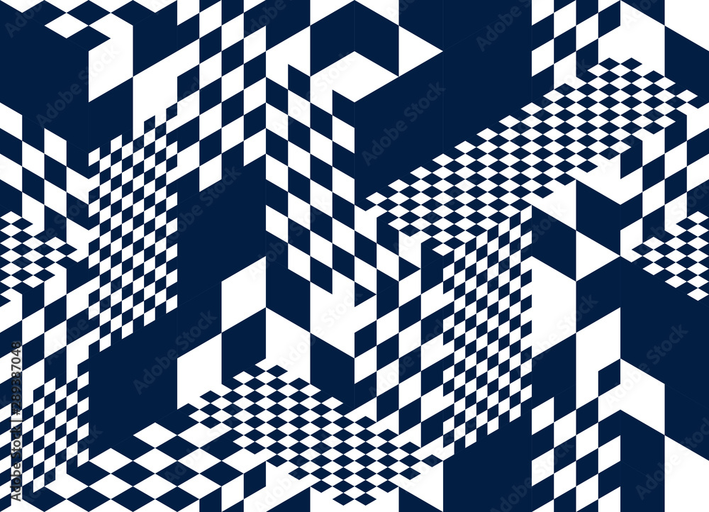 Poster seamless cubes vector background, rhombus and triangles boxes repeating tile pattern, 3d architectur