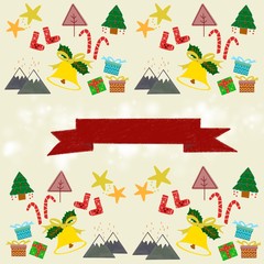 seamless pattern with houses, Christmas icon set. character hand drawing. holiday poster with Christmas new year symbol object collection Isolated on yellow background.