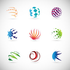 Globe Logo Set - Isolated On Gray Background - Vector Illustration. Abstract Globe Vector For Web Icon, Tech Logo And Element Design. 3D Icons For Earth, Global, Globe, Planet And World Logo