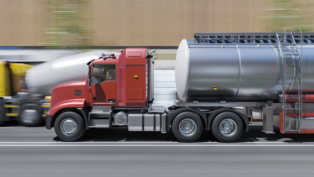 Fuel Tanker Alongside a Cement Mixer in Broad Daylight 3D Rendering
