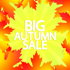 Fototapeta na wymiar Big Autumn Sale, poster design template, Fall offer, great deal, mega season discount banner, vector illustration
