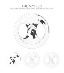Map of The World. Hammer retroazimuthal projection. Globe with latitude and longitude lines. World map on meridians and parallels background. Vector illustration.