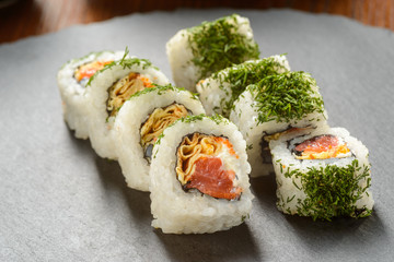 Smoked salmon sushi rolls