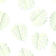 Fototapeta na wymiar Seamless white paper art folded monstera leaves pattern vector