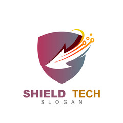 shield security with arrow logo template, technology logo design vector, shield,arrow, line technology, fast and speed logo 