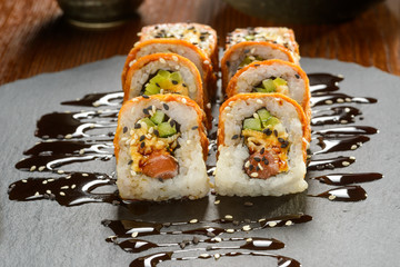 Rolls sprinkled with soy sauce
