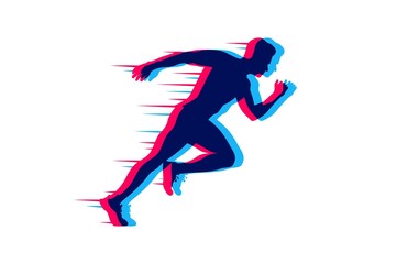 Run club logo, abstract running man silhouette, label for sports club, sport tournament, competition, marathon and healthy lifestyle vector illustration