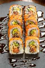 Salmon and pickled radish rolls
