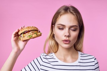 woman with hamburger